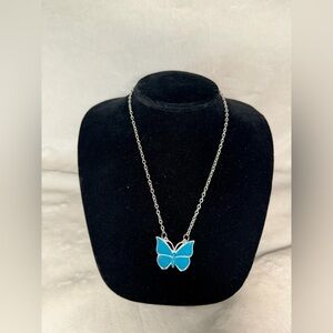 Blue Butterfly Pendant Necklace